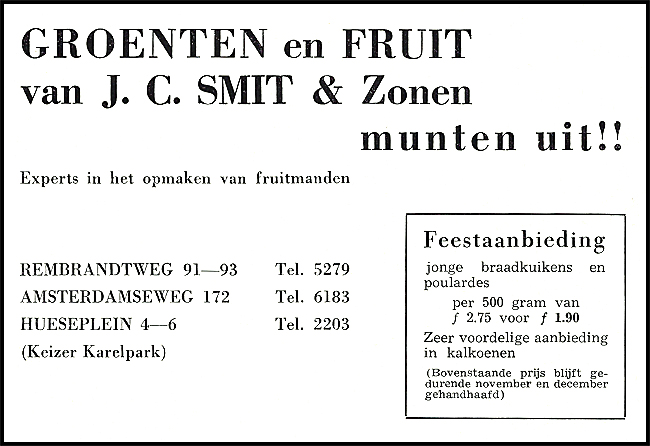 Rembrandtweg 91-93  Groenten en Fruitzaak J.C. Smit & Zonen